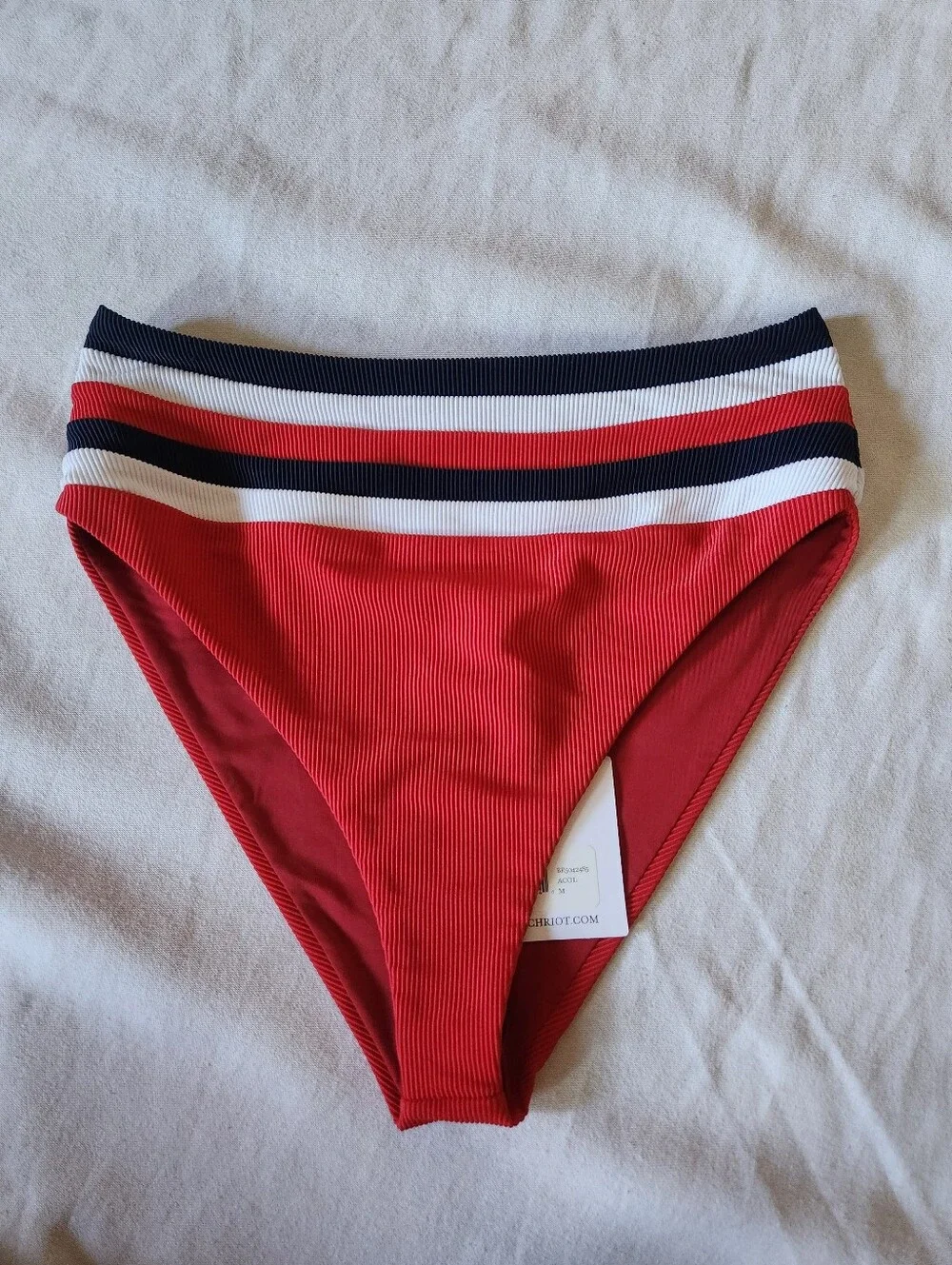 NWT Beach Riot Acol High Rise Bikini Bottom M Red White Navy Ribbed